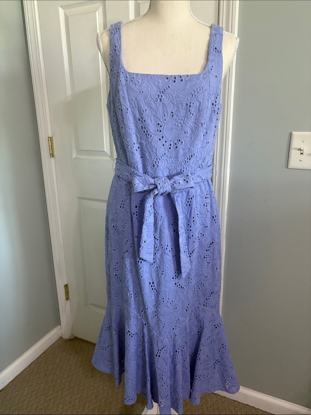 Lavender Eyelet Midi Dress with Tie Waist